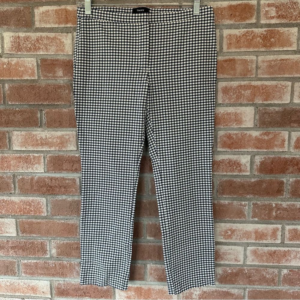 Theory Ankle Trousers Pants Gingham Plaid Check Blue Women’s 2 Navy White